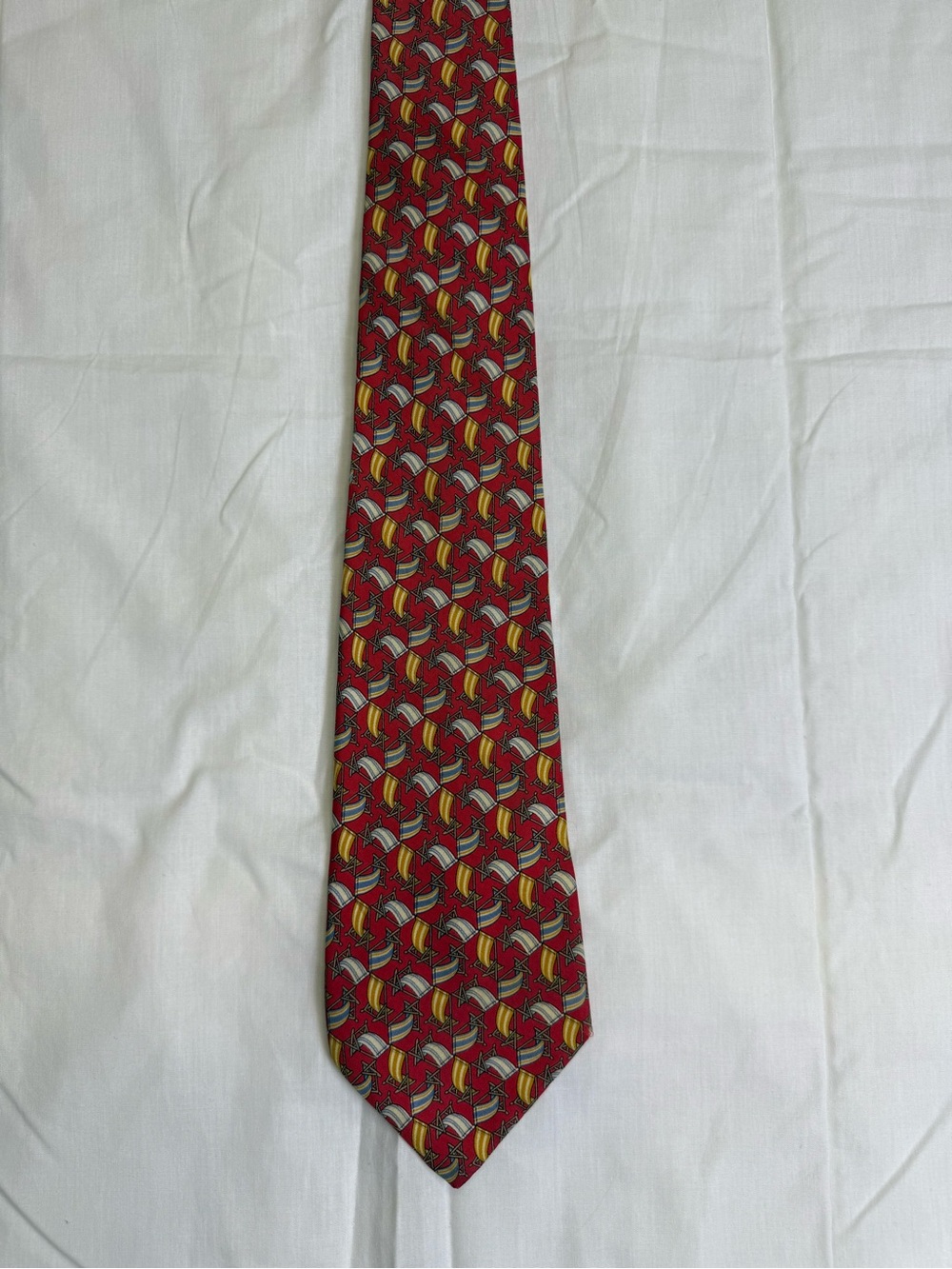 Salvatore Ferragamo Men's Tie Red Nautical Geometric Silk Woven Logo Italy
